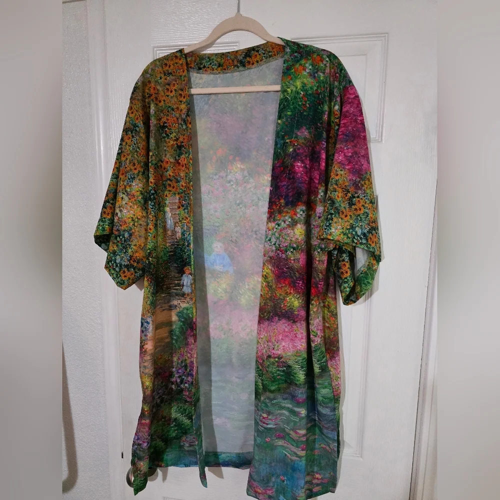 Floral Watercolor Kimono Cardigan - Multicolor Monet - Picture 8 of 8